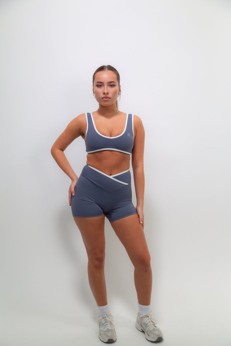 I Am Right Where I Need To Be Slate Blue Butter Sports Bra alt