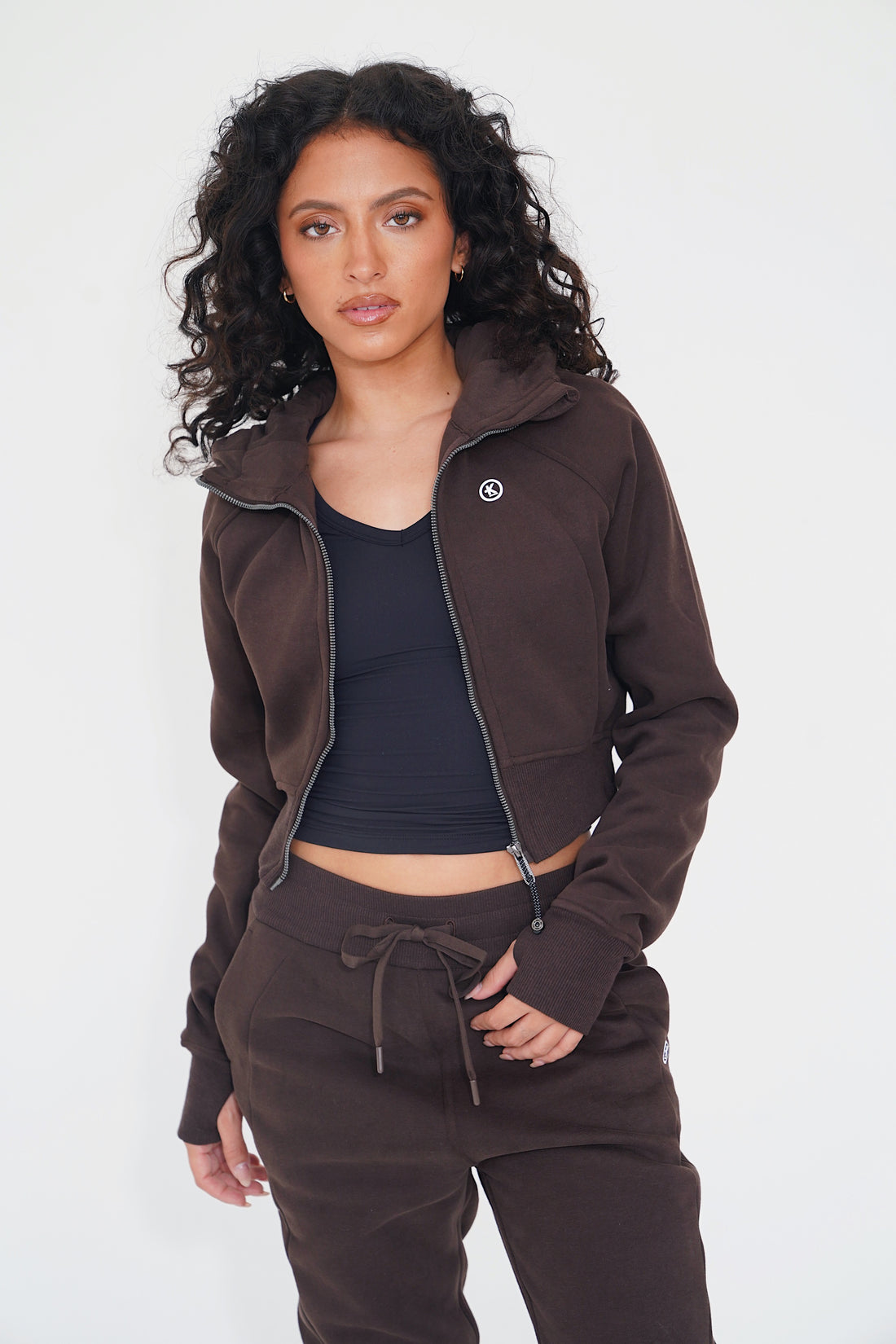 I Make Good Decisions Warm Plush Full Zip Espresso Brown Cropped Fleece Jacket