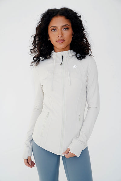 I am Focused Buttery Soft Full Zip White Hooded Sports Jacket