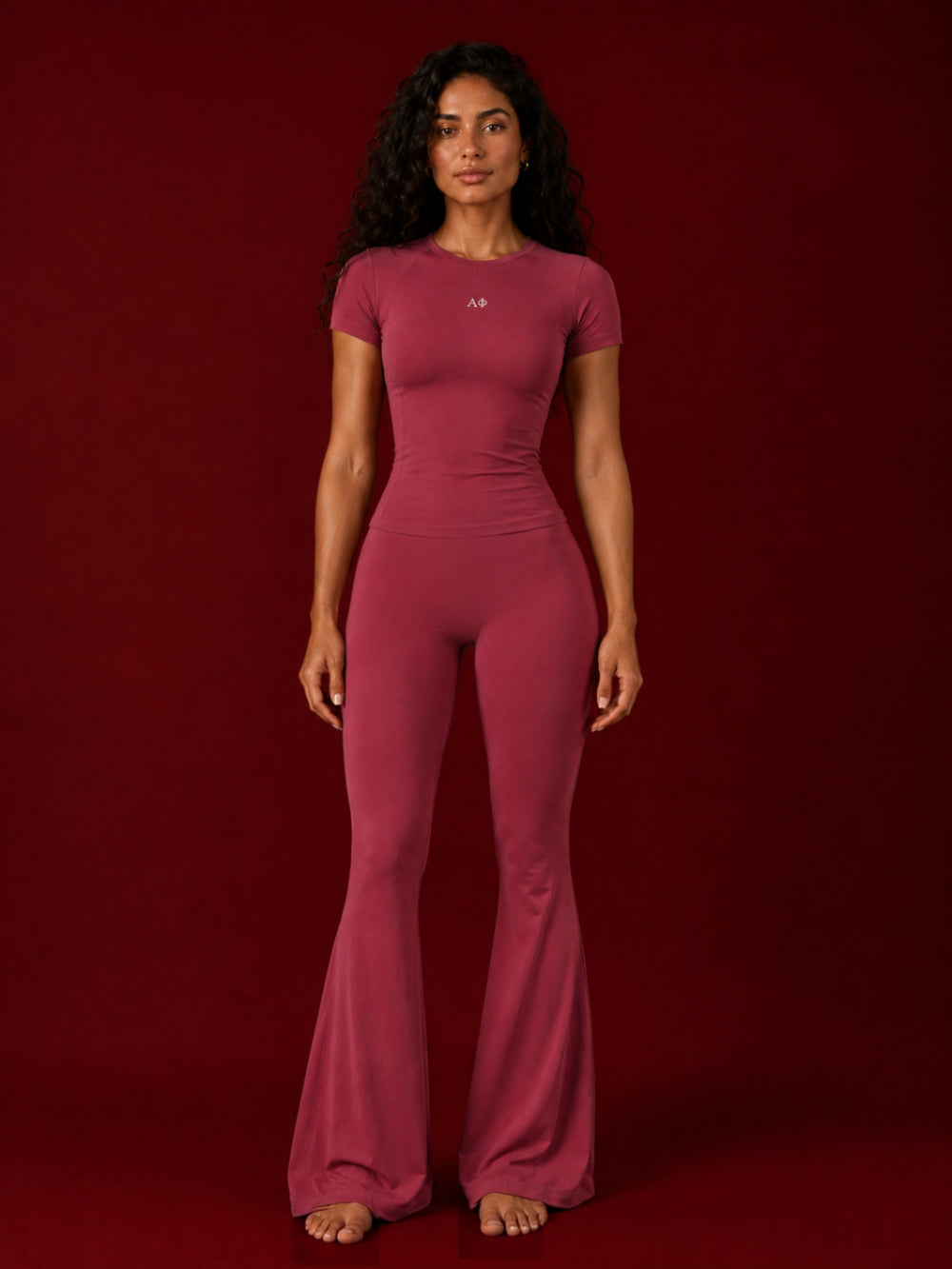 * SORORITY ADD ON * (ALPHA PHI)  I Trust My Heart Rosewood Red Flare Pants 1
