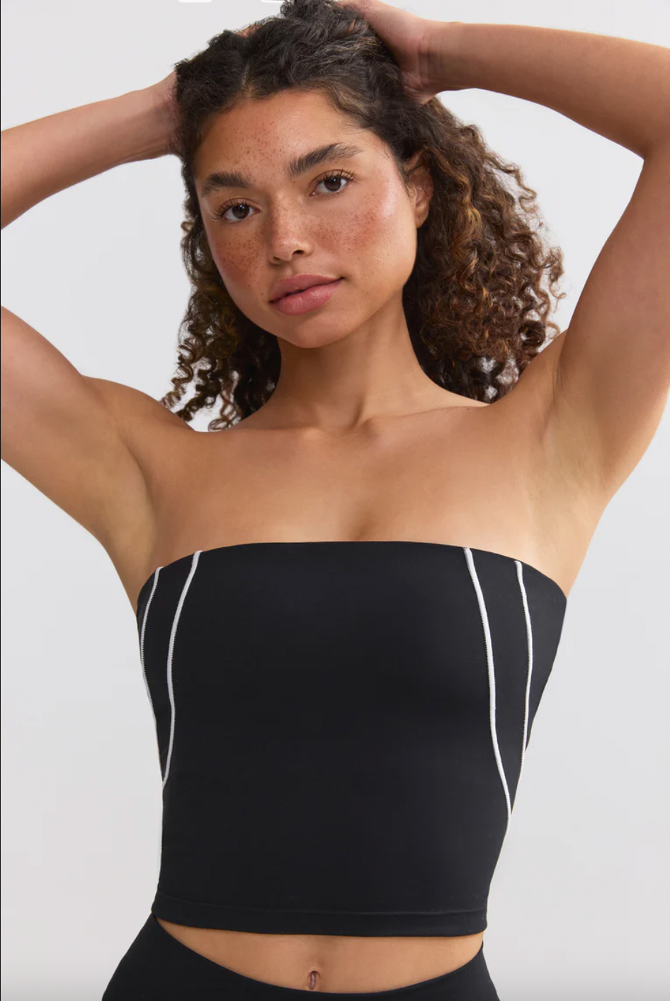 I Am Very Mindful Soft Active Contrast-Trim Bandeau Top in Black PREORDER