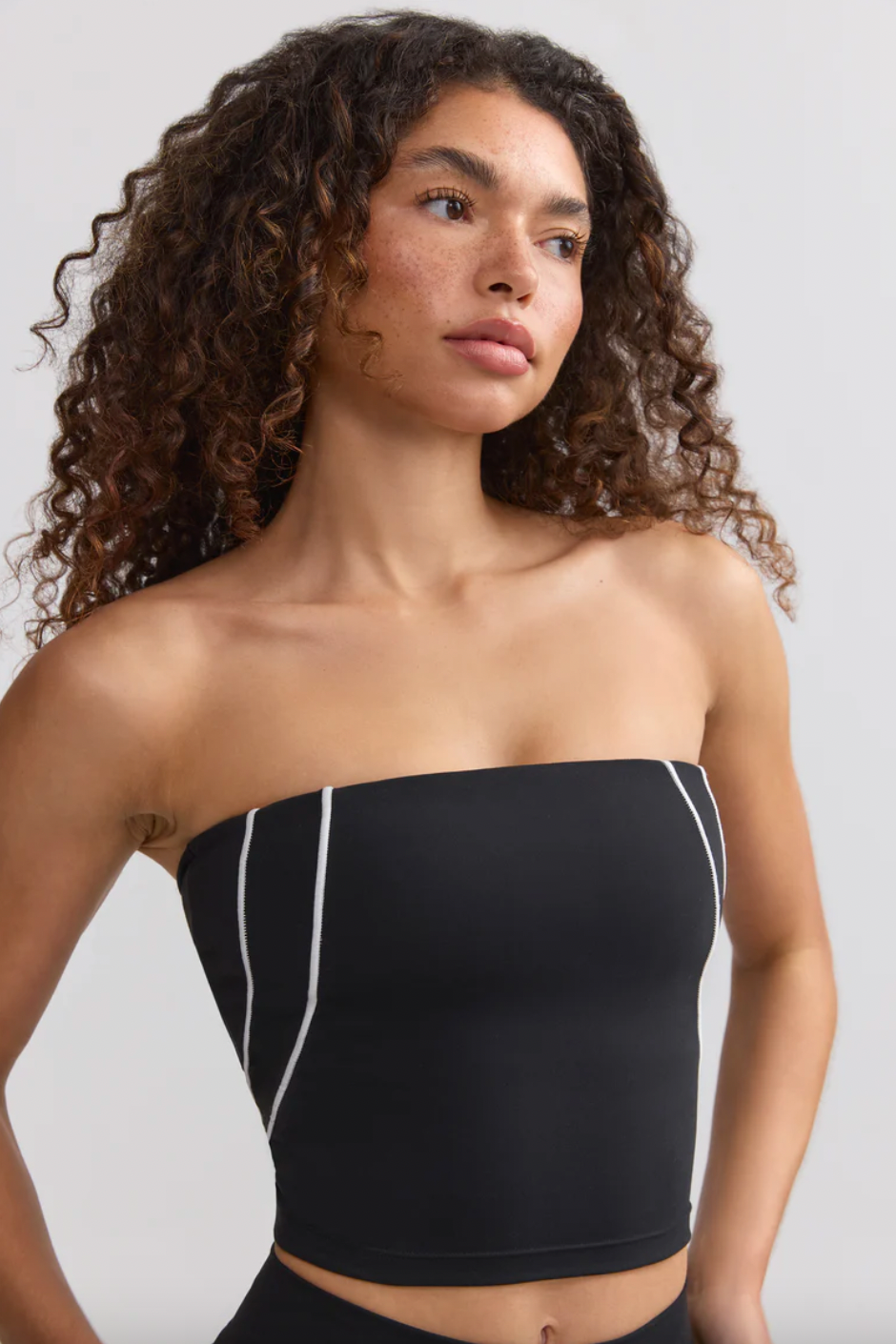 I Am Very Mindful Soft Active Contrast-Trim Bandeau Top in Black PREORDER