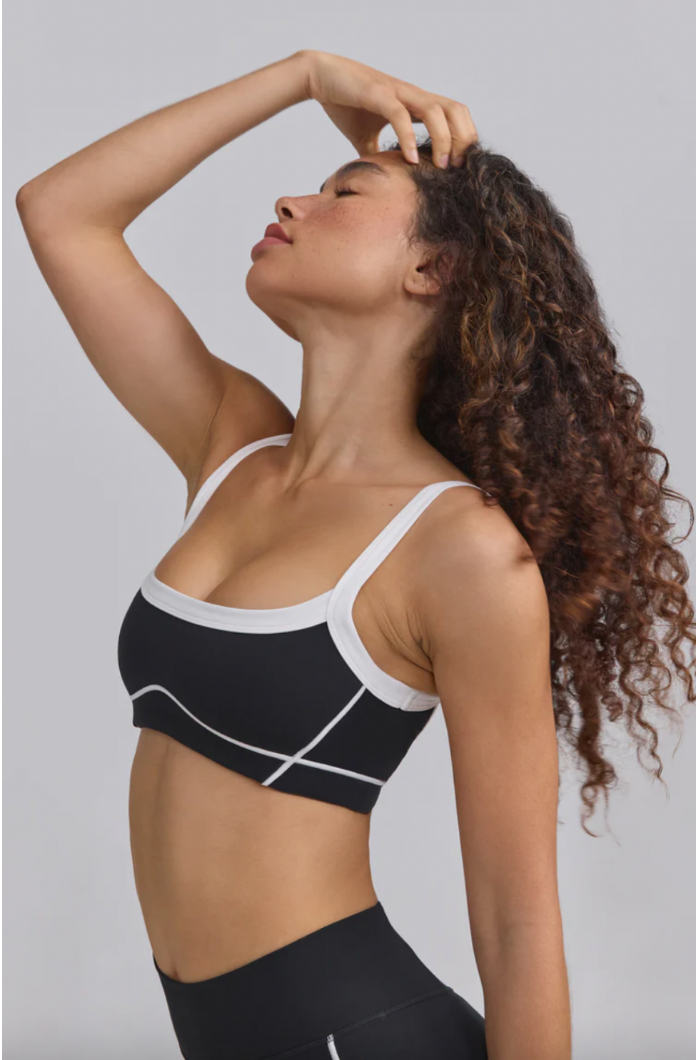 I Am Very Mindful Soft Active Contrast-Trim Sports Bra in Black PREORDER