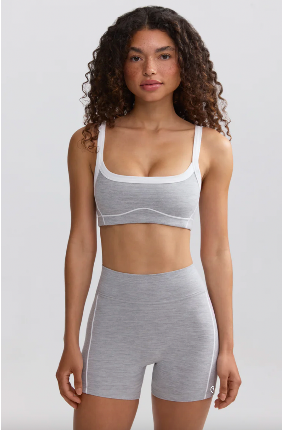 I Am Very Mindful Soft Active Contrast-Trim Mini Shorts in Gray PREORDER