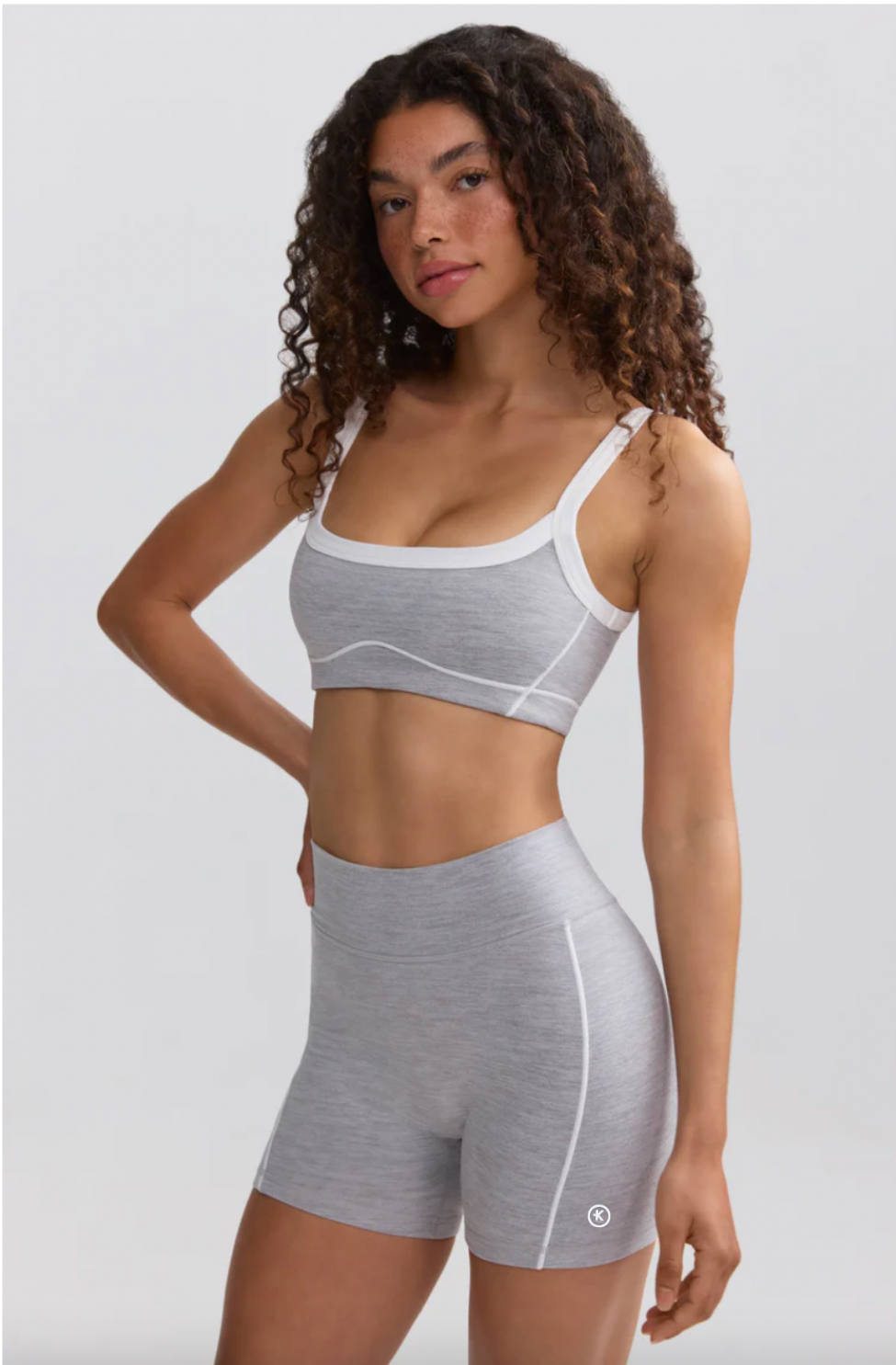 I Am Very Mindful Soft Active Contrast-Trim Mini Shorts in Gray PREORDER