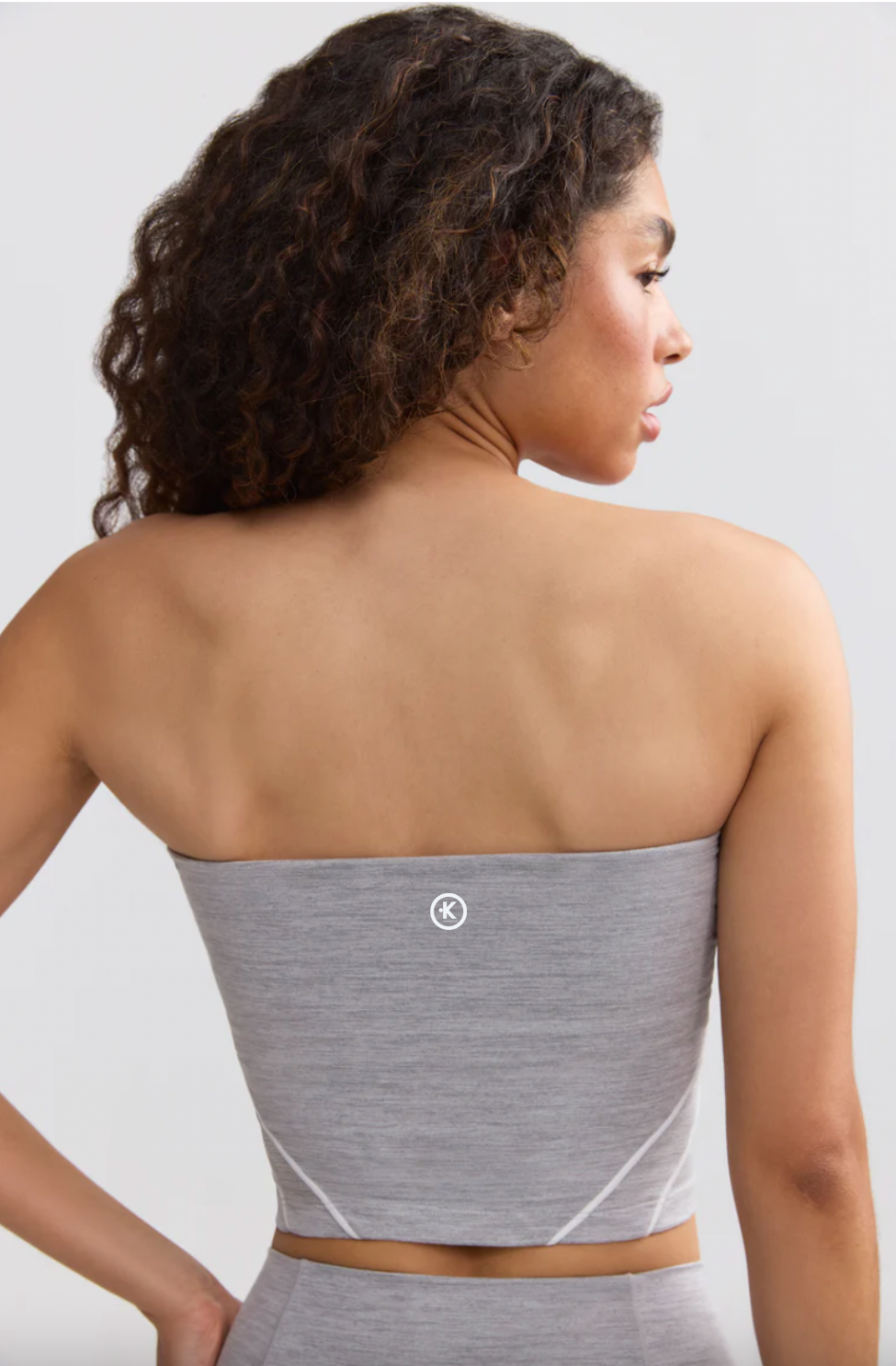 I Am Very Mindful Soft Active Contrast-Trim Bandeau Top in Gray PREORDER