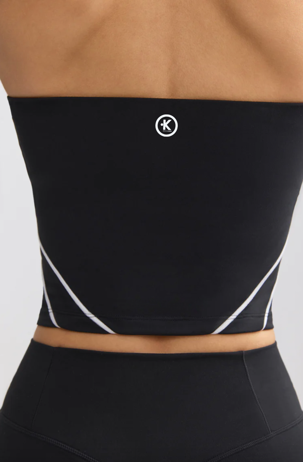 I Am Very Mindful Soft Active Contrast-Trim Bandeau Top in Black PREORDER