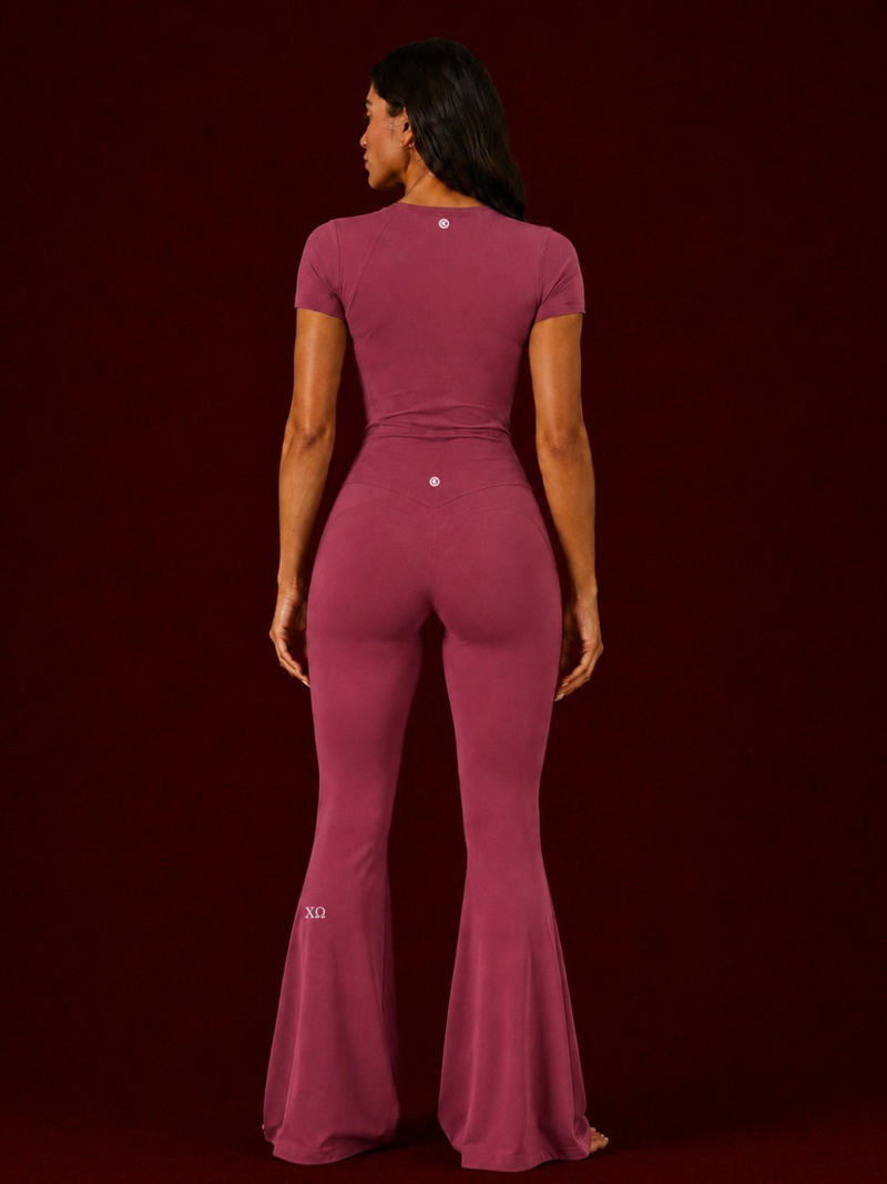 * SORORITY ADD ON *  CHI OMEGA  I Trust My Heart Rosewood Red Flare Pants alt