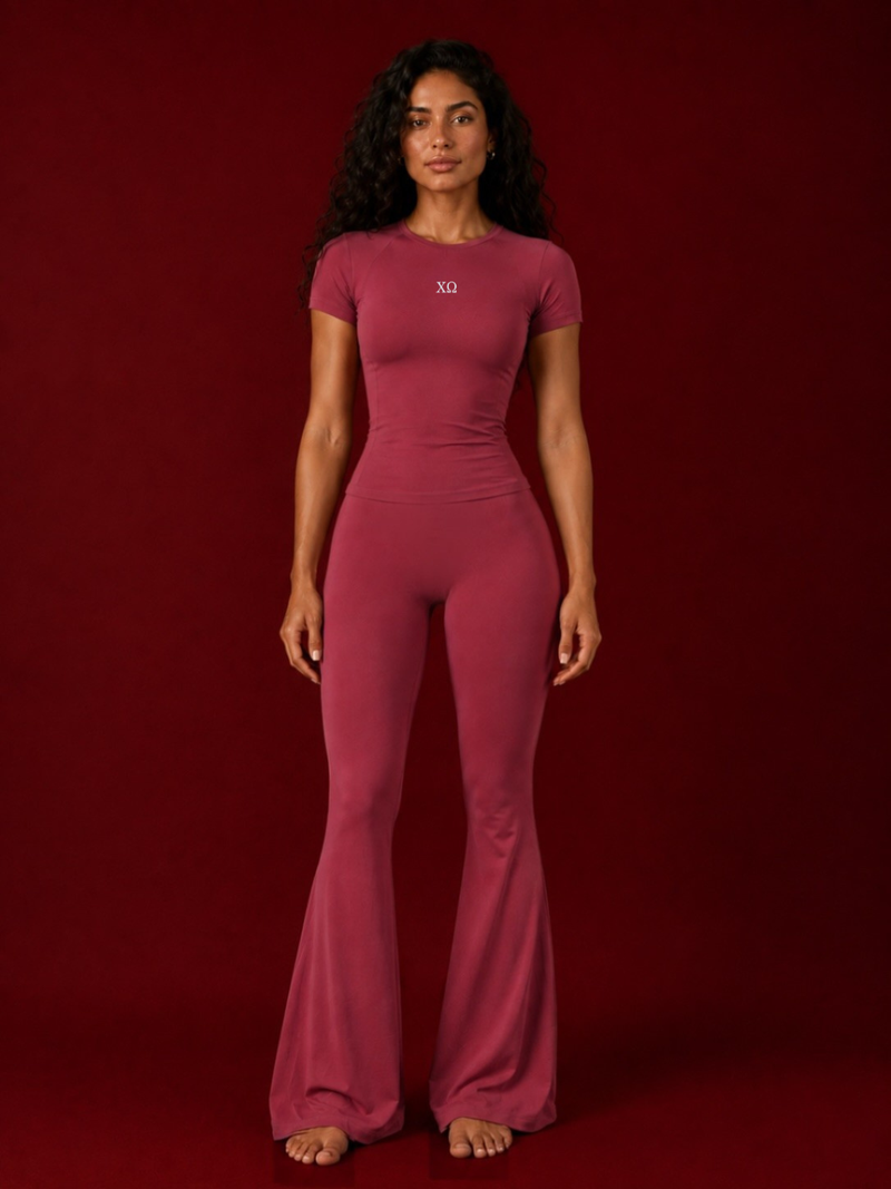 * SORORITY ADD ON *  CHI OMEGA  I Trust My Heart Rosewood Red Flare Pants